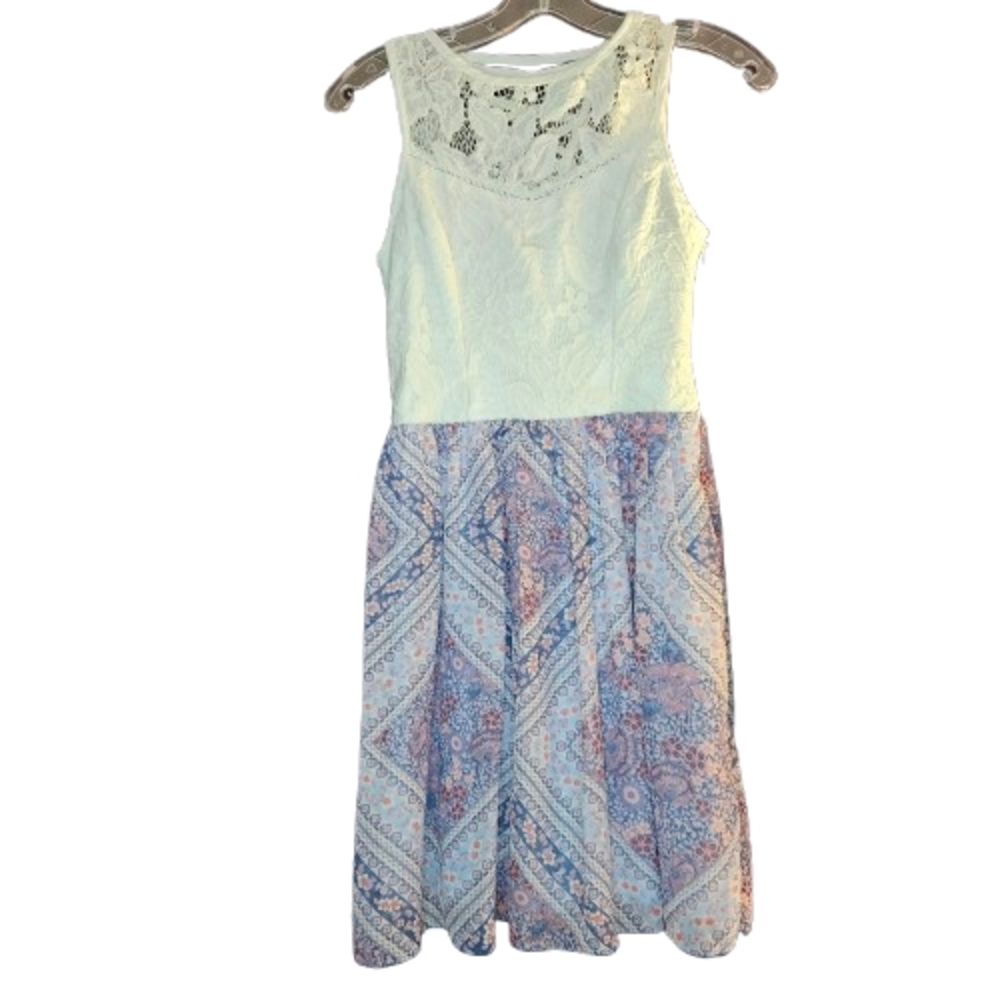 Speechless Elegant White and Blue Lace Dress, Womens Juniors Size 3